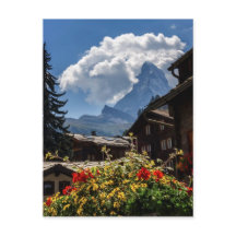 Matterhorn and Zermatt village houses, Switzerland