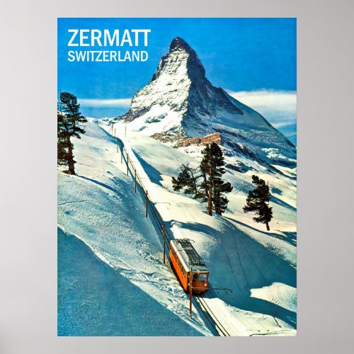 Matterhorn Mountain Switzerland Zermatt vintage Poster