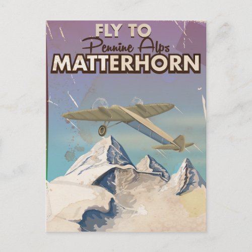 Matterhorn Pennine Alps Vintage Travel poster Postcard