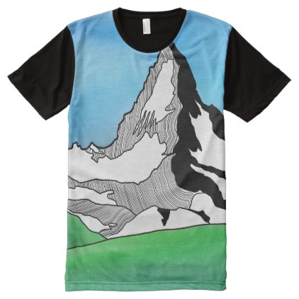 Matterhorn Switzerland Line art watercolor All-Over-Print T-Shirt