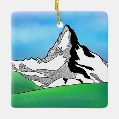 Matterhorn Switzerland Line art watercolor Ceramic Ornament