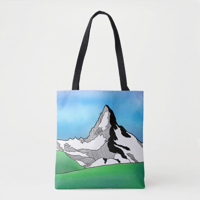 Matterhorn Switzerland Line art watercolor Tote Bag (Front)