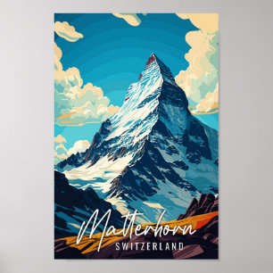 Matterhorn Switzerland vintage travel illustration Poster