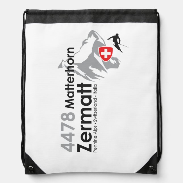 Matterhorn-Zermatt skiing Drawstring Bag (Front)