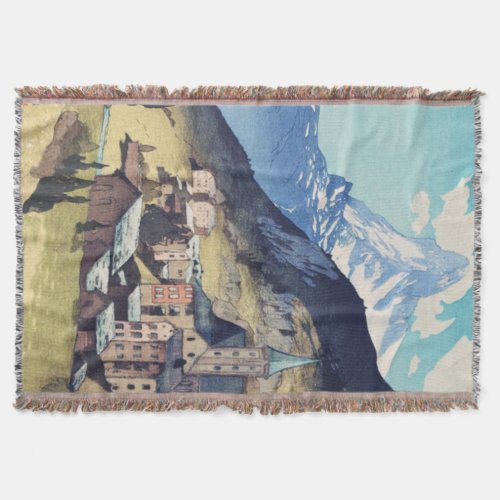 Matterhorn Zermatt Switzerland Vintage Art Print Throw Blanket