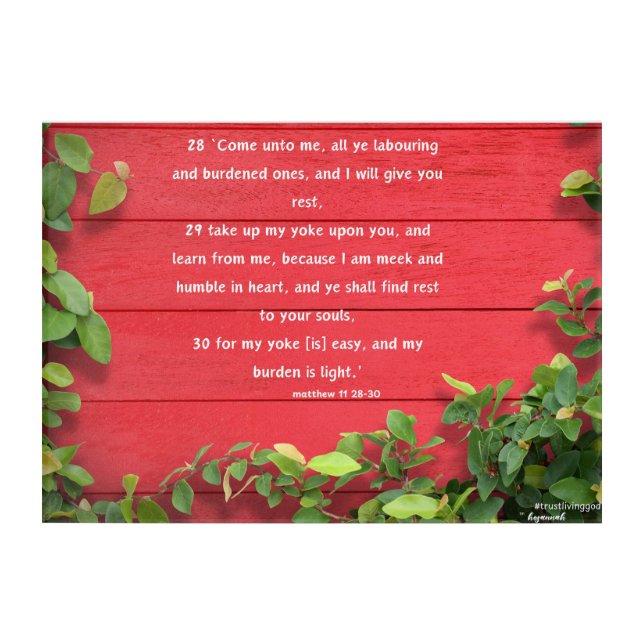 Matthew 11:28-30 Bible Verse Wall Art – Rustic Red (Front)