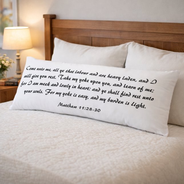 Matthew 11:28 Bible Scripture Verse Black & White Body Pillow (Creator Uploaded)