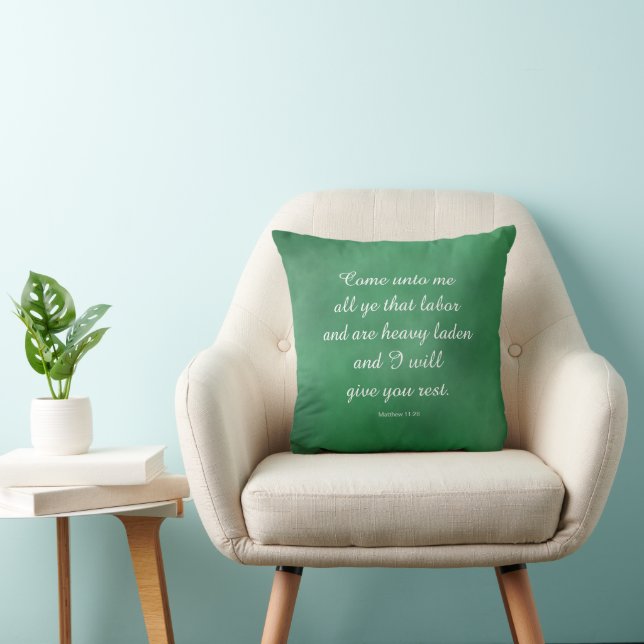 Matthew 11:28 Bible Verse for Comfort & Strength Throw Pillow (Chair)