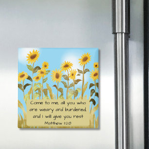 Matthew 11:28 Bible Verse Sunflower Magnet