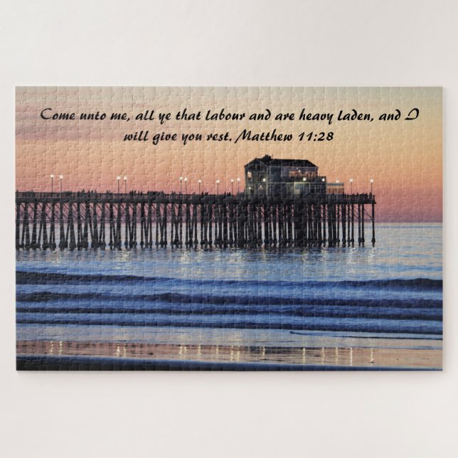 Matthew 11:28 Christian Scripture Ocean Jigsaw Puzzle (Horizontal)