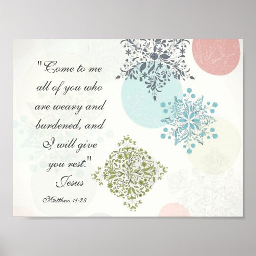 Matthew 1128 Come to Me all who are weary Bible Poster