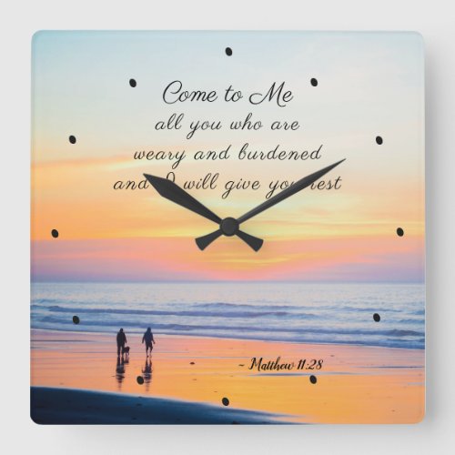Matthew 1128 Come to Me all who are Weary Bible Square Wall Clock