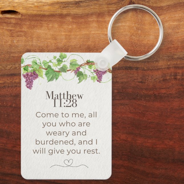 Matthew 11:28 Come to Me Scripture | Grapevine Keychain (Back)