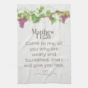 Matthew 11:28 Come to Me Scripture Grapevine Kitchen Towel