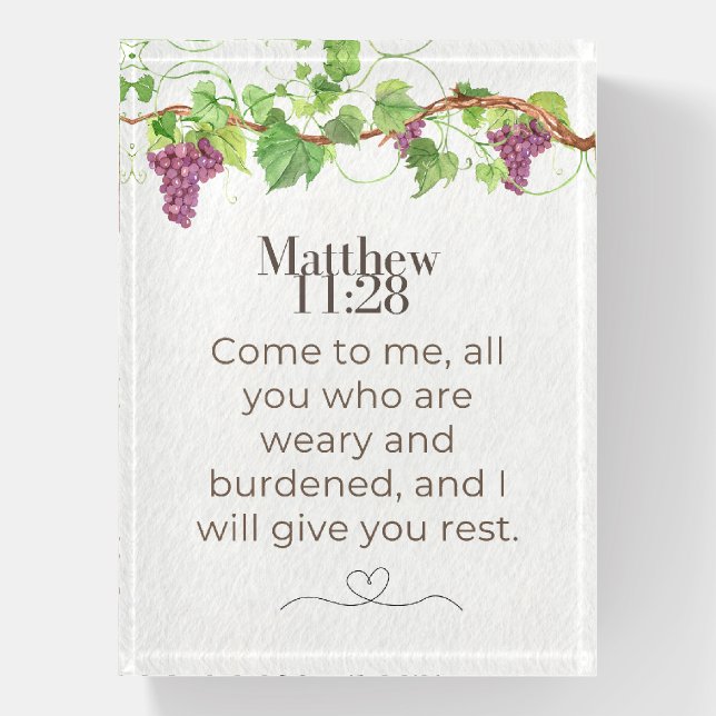 Matthew 11:28 Come to Me Scripture | Grapevine Paperweight (Vertical)