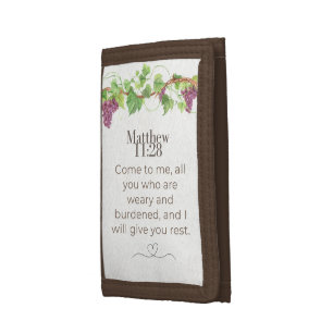 Matthew 11:28 Come to Me Scripture Grapevine Tri-fold Wallet
