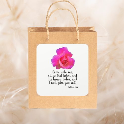 Matthew 1128 I Will Give You Rest Bible Quote Square Sticker