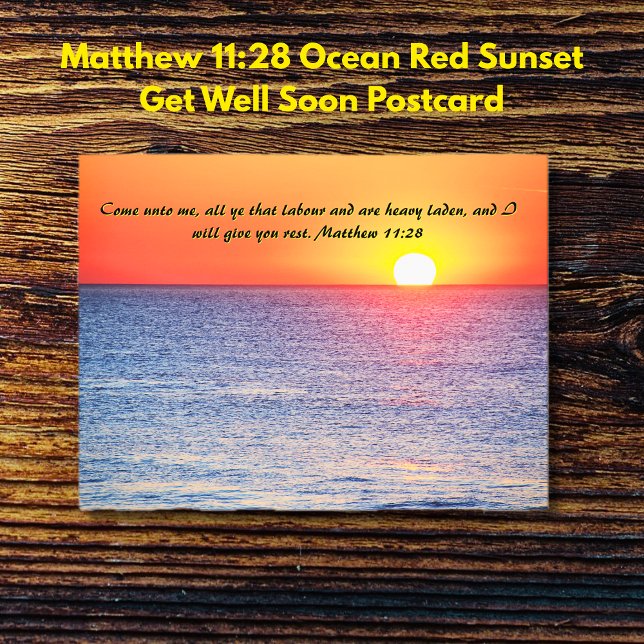 Matthew 11:28 Ocean Red Sunset Get Well Soon Postcard (Matthew 11:28 Ocean Red Sunset Get Well Soon Postcard)
