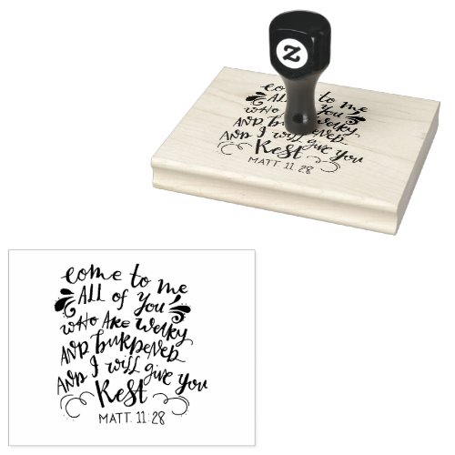 Matthew 1128 Typography Bible Verse for Christian Rubber Stamp