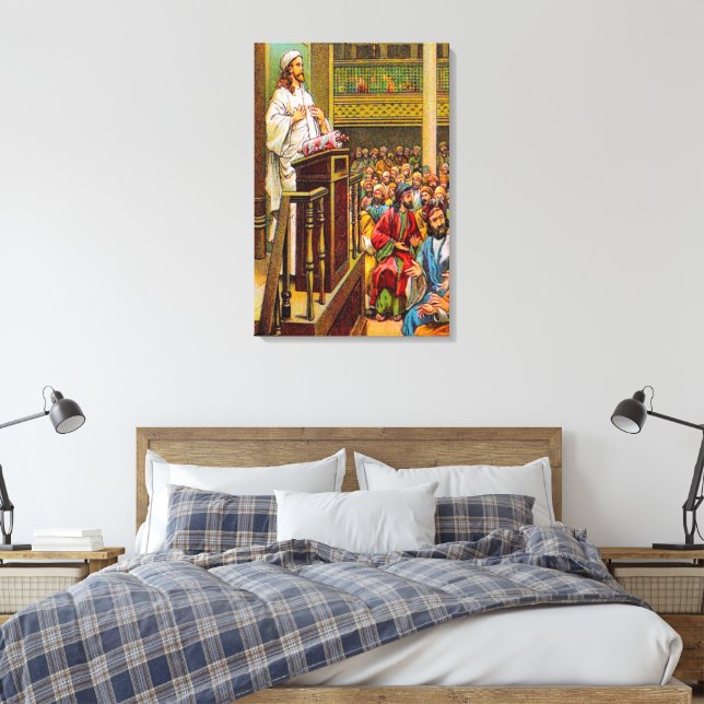 Matthew 13:53-58 Teaches in the Synagogue canvas Print (Insitu(Bedroom))