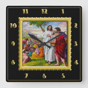Matthew 14:13-21.Jesus Feeds 5000 Men Square Wall Clock