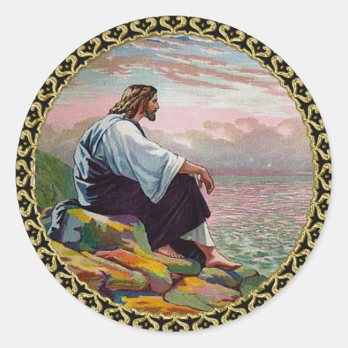 Matthew 1422_23 Jesus Prays by Himself by the sea Classic Round Sticker