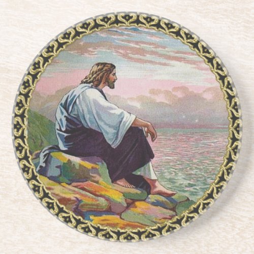 Matthew 1422_23 Jesus Prays by Himself by the sea Coaster