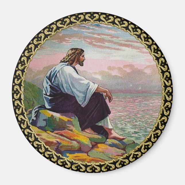 Matthew 14:22-23 Jesus Prays by Himself by the sea Magnet (Front)