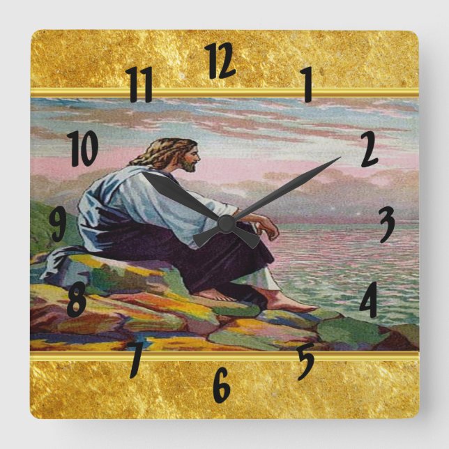 Matthew 14:22-23 Jesus Prays by Himself by the sea Square Wall Clock (Front)