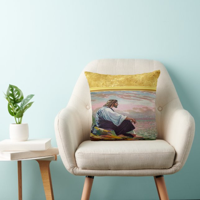 Matthew 14:22-23 Jesus Prays by Himself by the sea Throw Pillow (Chair)