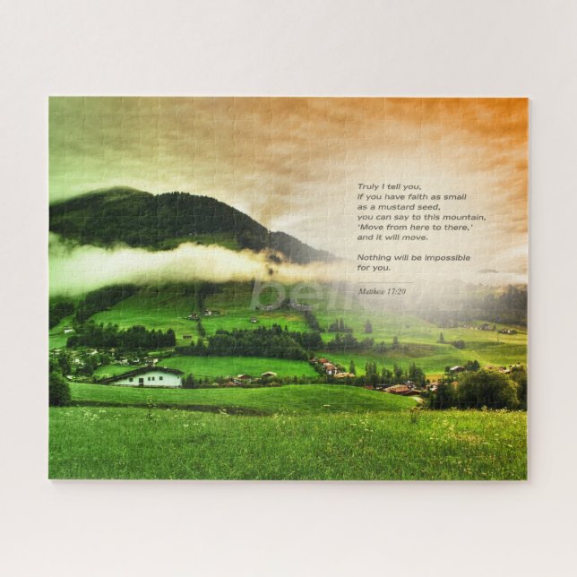 Matthew 17:20 Move mountains bible verse sunset Jigsaw Puzzle (Horizontal)