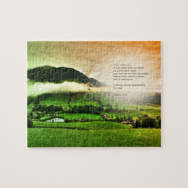 Matthew 17:20 Move mountains bible verse sunset Jigsaw Puzzle (Horizontal)