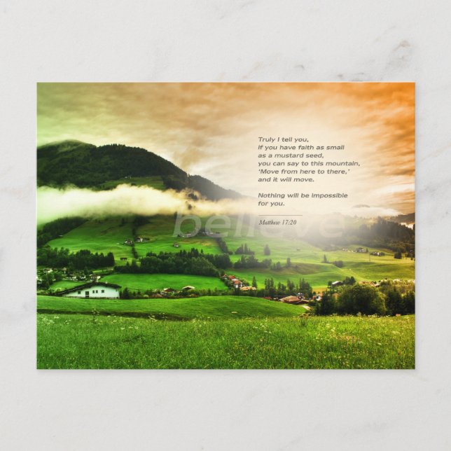 Matthew 17:20 Move mountains bible verse sunset Postcard (Front)