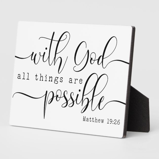 Matthew 19:26 Bible Scripture Farmhouse Sign Plaque (Side)