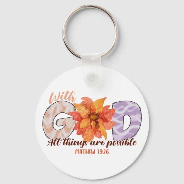 Matthew 19:26  Christian Bible Verse Keychain (Back)