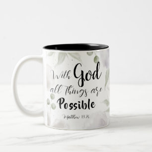 Matthew 19:26 Modern Black Pink Green Floral Two-Tone Coffee Mug