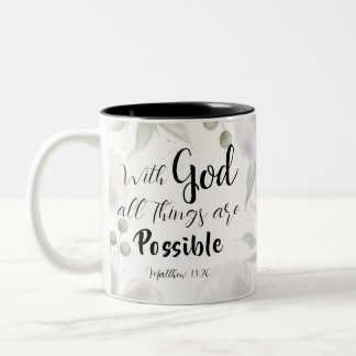 Matthew 19:26 Modern Black Pink Green Floral Two-Tone Coffee Mug
