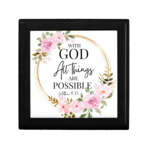 Matthew 19:26 Possible with God Pink Floral Gift Box