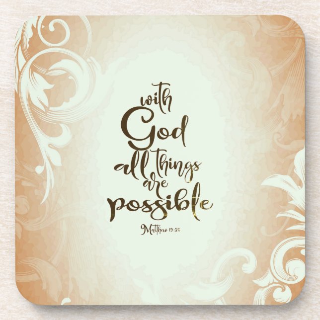 Matthew 19:26 With God All Things are Possible Beverage Coaster (Front)