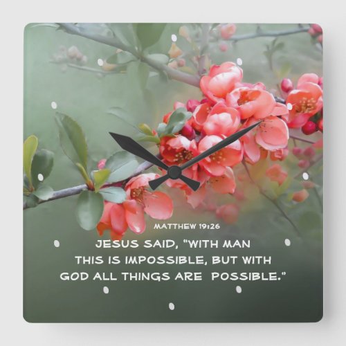 Matthew 1926 With GOD All Things are Possible Square Wall Clock