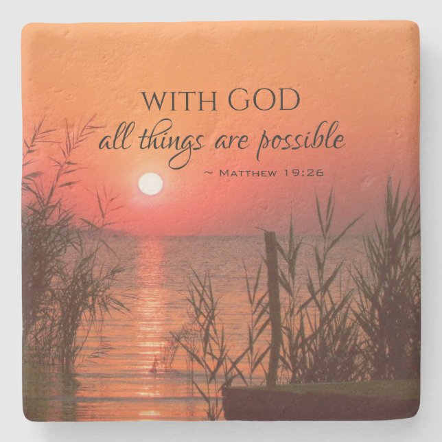 Matthew 19:26 With God all things are possible Stone Coaster (Front)