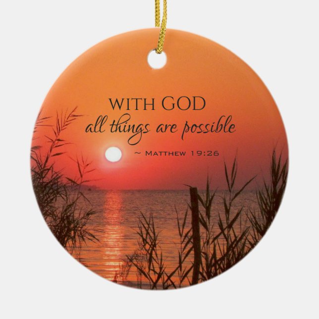 Matthew 19:26 With God all things Bible Christmas Ceramic Ornament (Front)