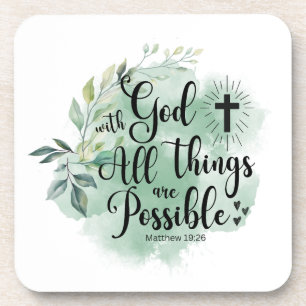 Matthew 19:26 With God all things Possible Leaf Beverage Coaster