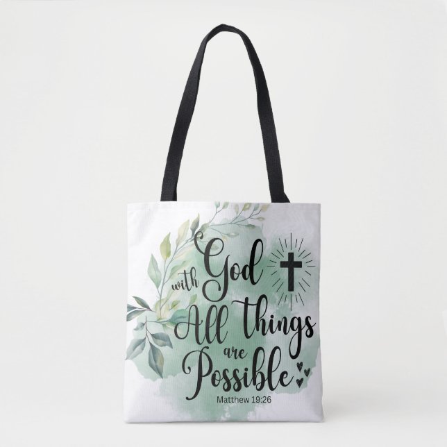 Matthew 19:26 With God all things Possible Leaf Tote Bag (Front)