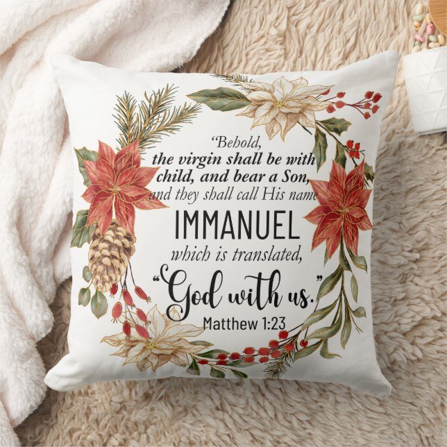 Matthew 1:23 Immanuel God with us Christmas Floral Throw Pillow (Blanket)