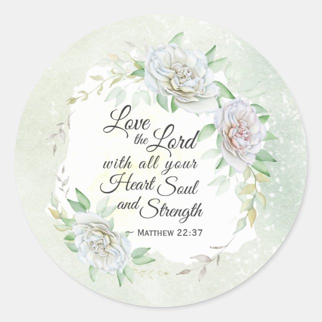 Matthew 22:37 Love the Lord with all your Heart Classic Round Sticker (Front)