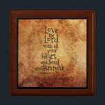 Matthew 22:37 Love the Lord with all your Heart Gift Box<br><div class="desc">Beautiful vintage background Wooden Jewelry Keepsake Box features Bible Verse Matthew 22:37,  Love the Lord with all your heart and soul and strength.*</div>