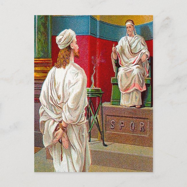 Matthew 27:11-26 Pilate Questions Jesus postcard (Front)