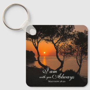 Matthew 28:20 I Am with You Always Golden Sunset Keychain