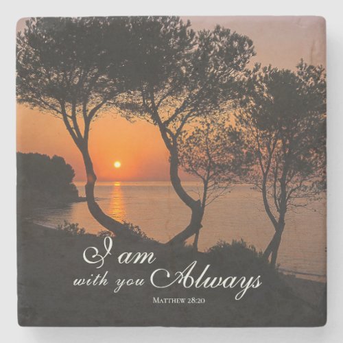 Matthew 2820 I Am with You Always Golden Sunset Stone Coaster